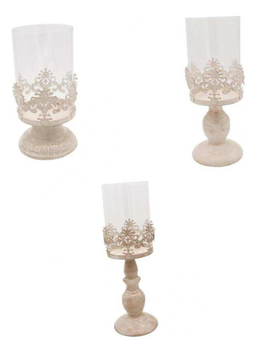 3pcs Candelero De Pilar Con Bóveda De Cristal Titular De