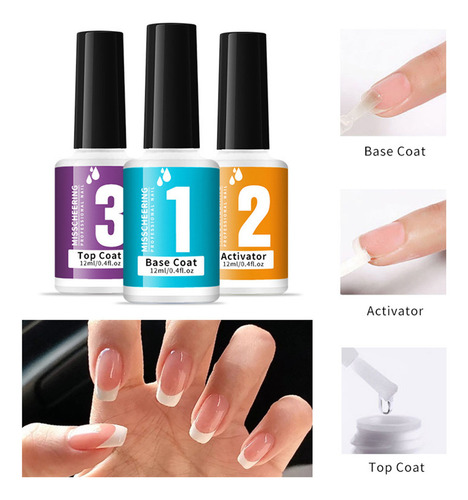. Kit De Unhas Com Pó Para Imersão: Cola, Base E Acabamento