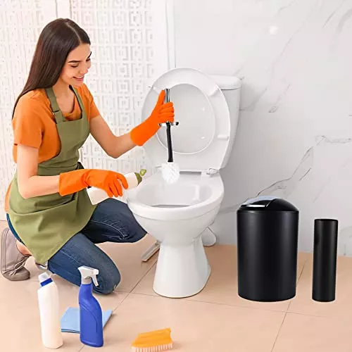 Set De Baño Tacho Cesto Y Escobilla Cepillo Acc Negro Pc