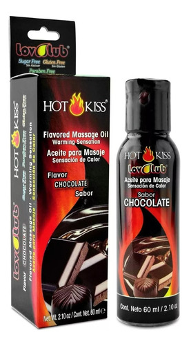 Aceite Para Masaje Hot Kiss Lubricante Termico Chocolate60ml Sabor Chocolate