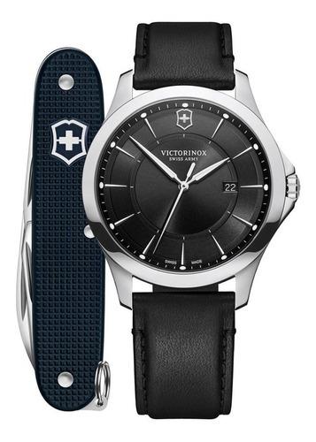 Victorinox Reloj Alliance Con Navaja Suiza, Negro Color Del Bisel Plateado
