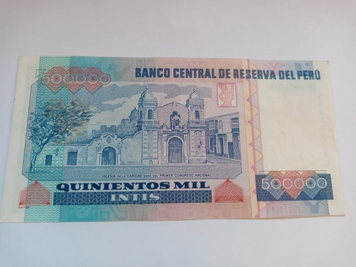 Imagen 2 de 2 de Billete De 500000 Intis 21/12/1989 De Reposición Za Unc