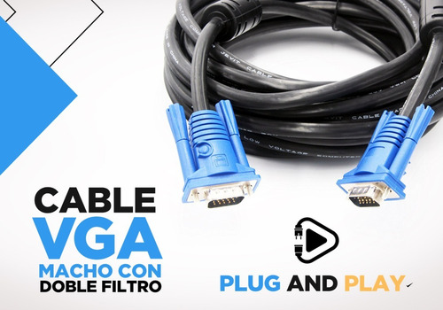 Imagen 3 de 10 de Cable Vga Monitor Doble Filtro Macho Macho Proyector Lcd Pc
