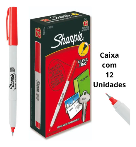 Kit Sharpie 12 Canetas Marcador Permanente Ponta Ultra Fina