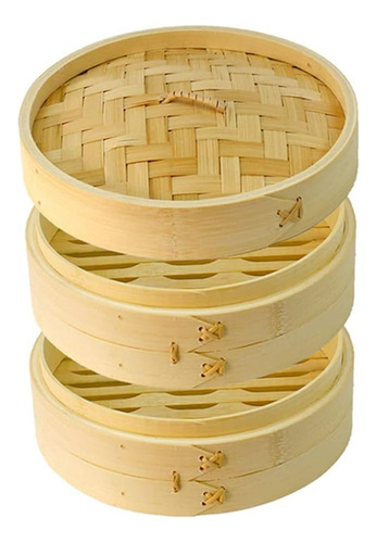 Vaporera China De Bambú 12 Pulgadas 30 Cm, Juego De 3 Piezas