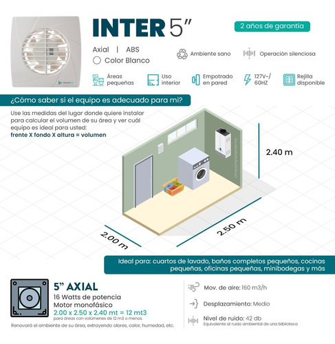Imagen 2 de 7 de Extractor De Aire Inter 5 Pulgadas Blanco Masterfan