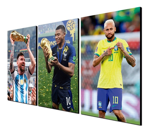 Cuadro Triptico 90x50cm Messi - Mbappe - Neymar