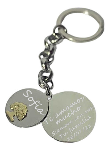 Imagen 2 de 5 de Llavero Acero Oro Arbol Doble Grabado Personalizado Garantía