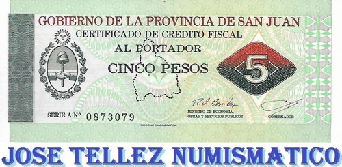 Ec# 426 Bono San Juan 5 Pesos Sin Circular Palermo