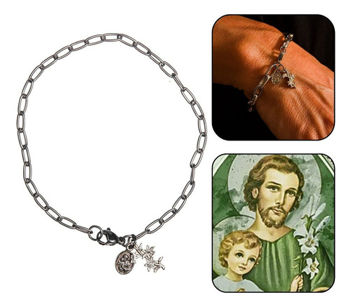 Pulseira Armazém Católico Religiosa Católica De Metal Inox Cor Prateado Tamanho Médio Para Adultos 21cm De Largo / 6cm De Diámetro