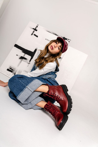 Borcegos Mujer Cuero Urbanos Acordonados Botas Moda Abril