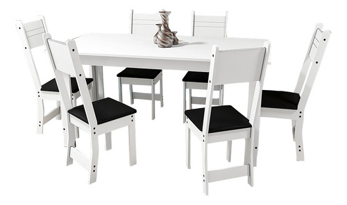 Mesa De Jantar 6 Lugares Caribe Branco/preto - Indékes