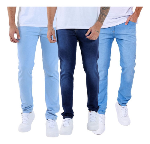 Kit C/ 3 Calça Jeans Sarja Masculina Skinny Lycra Colorida