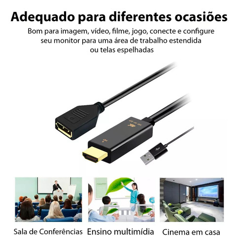 Adaptador Hdmi Com Usb 2.0 Para Displayport 4k Full Hd 1080p