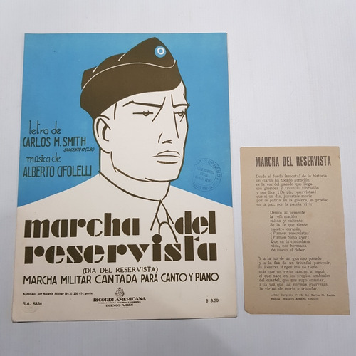 Imagen 1 de 7 de Ejército Argentino Marcha Del Reservista Partitura Mag 59502