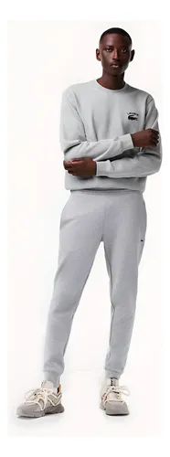 Calça Lacoste Slim Moletom Jogger Croco Cinza Mescla