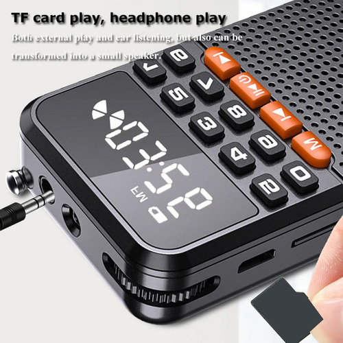 Para Radio Fm Portátil Recargable Negra Con Bluetooth,