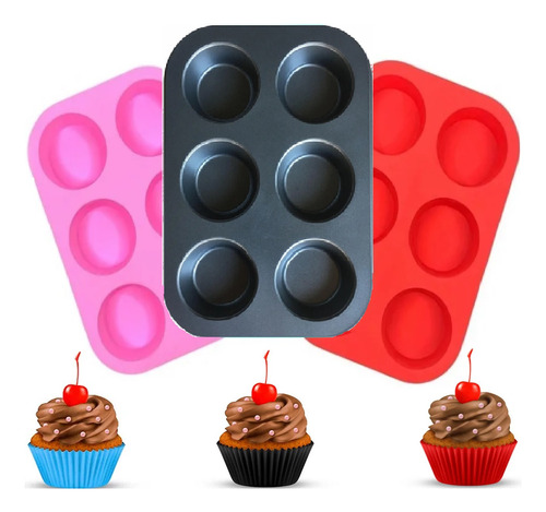 3 Formas De Silicone 6 Divisoria Cupcake Muffin Petit Gateau