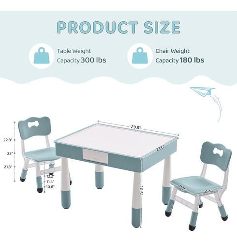 Mesa Y 2 Sillas Para Niños 4 En 1 Con Almacenamiento