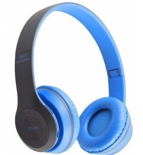 Fone De Ouvido Corrida Bluetooth Regulavel Mp3 Entrada P2 Cor Azul/Cinza