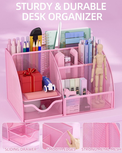 Organizador De Escritorio Rosa Y Kit De Accesorios, Suminist