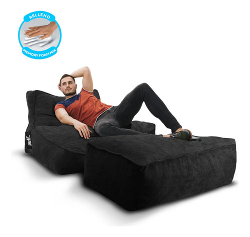 Puff Loft Sillón De Diseño Moderno Tipo Velvet Y Memory Foam Color Negro
