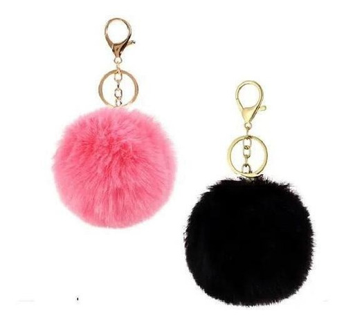 Kit 2 Chaveiro Pompom Pelúcia Preto E Rosa Acessórios Bolsa