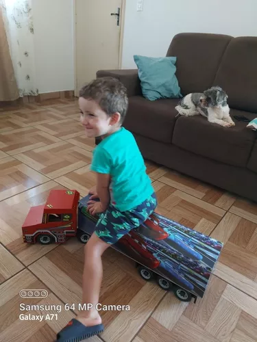 Caminhão de Madeira Brinquedo Infantil Para Menino Carreta 6 Eixos Vários  Personagens