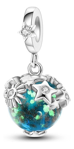 Charm Estrella Planeta Fluorescente Plata Bola De Cristal