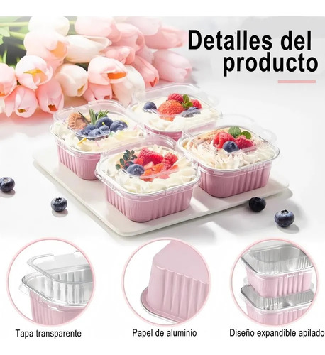 Banna 50 Molde Aluminio Desechable 300ml Con Tapa, 10 Oz/300ml Moldes Para Tartas, Moldes Cuadrados De Foil Para Tartas De Bodas, Fiestas Y Cumpleaños, 11.2 * 11 .2* 4 Cm , Rosa