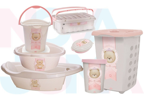 Imagem 1 de 5 de Kit Lixeira,sabo,cesto,balde,bacia Cx Box Alça Ursa Plasutil