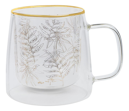 Taza Doble Vidrio Golden Leaves 400 Ml