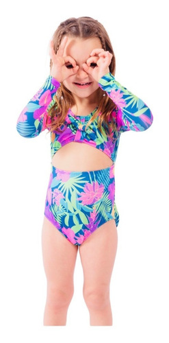 Malla Entera Niña Uv Upf50+ Miami Mangas Largas Tropical