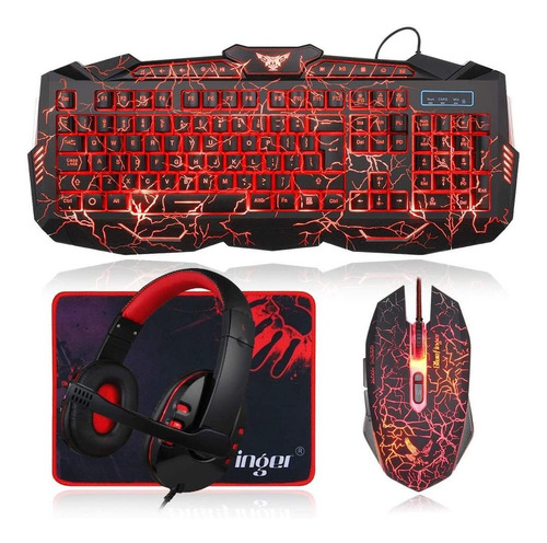 Combo Mouse Y Teclado Gamer + Mouse Pad | Rojo / Led / Usb