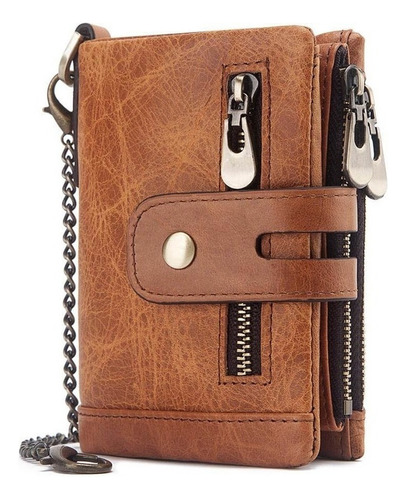 A Cartera De Cuero Genuino Para Hombre Con Cadena Antirrobo