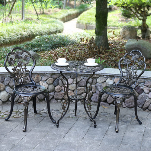 Juego De Mesa Bistro Aluminio Fundido Resistente Patio Cobre