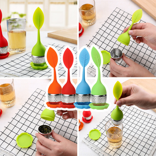 2 Piezas Filtro Infusor Té Reutilizable Hoja Silicona Acero Color Paquete 1