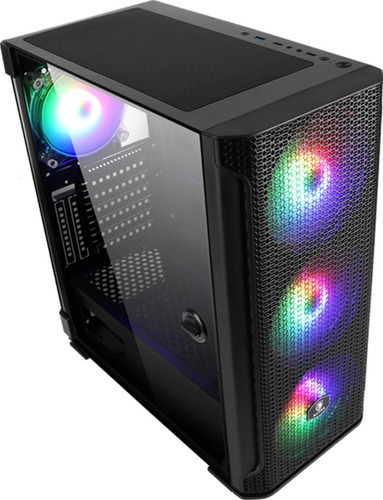 Gabinete de PC para juegos Sades Yu Rgb de vidrio templado, 4 ventiladores incluidos, puerta de vidrio templado Atx Rgb negra, alta compatibilidad, disipación de calor