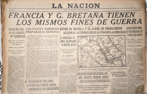 Diario La Nacion Octubre 1939 Comienzos De La Guerra Mundial