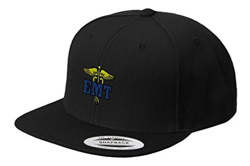 Speedy Pros Emt Embroidered Flat Visor Snapback Hat Black