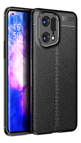 Funda De Tpu Negra Con Textura De Litchi Para Oppo Find X5 P