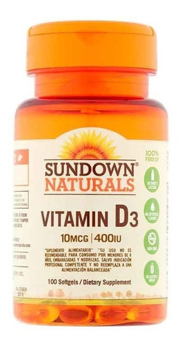 Vitamina D3 Sundown 100 Softgels 10mcg 