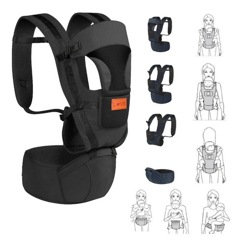 Mochila Porta Bebé Ergonómica Sistema Hip Seat Love +0m 4010 Color Negro