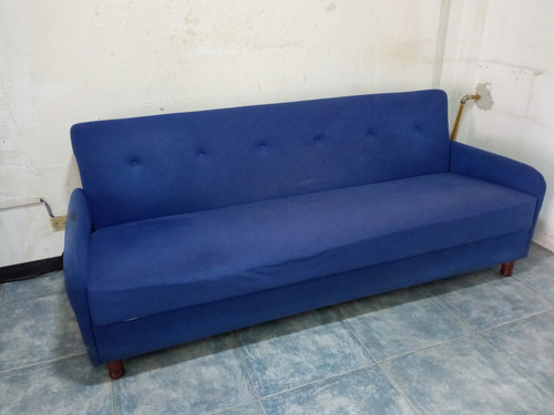 Sofa Cama Azul De Tela Con Cajón Para Almacenar