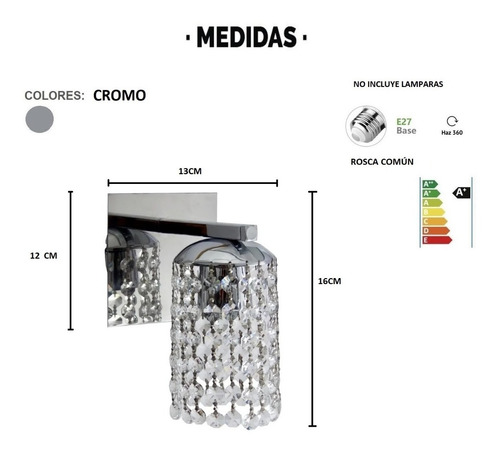 Imagen 3 de 10 de Aplique 1 Luz Lyon Cromo Base Acero Inoxidable Apto Led