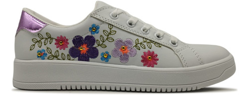 Tenis Sneaker Urbano Casual Bordado Mujer Flores 137