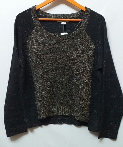 Sweater Negro Y Dorado Nuevo C/etiqueta Talle L, Cataleya 