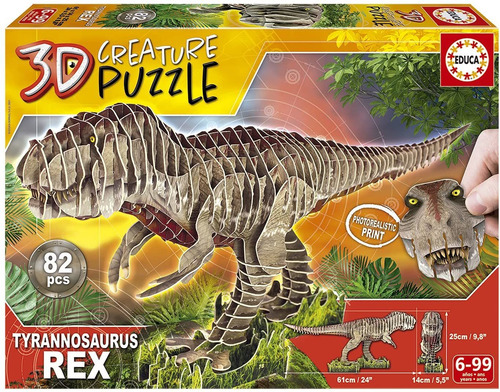 Imagen 8 de 10 de Puzzle Dinosaurio T-rex 3d Rompecabezas Educa Niños Atrix ®