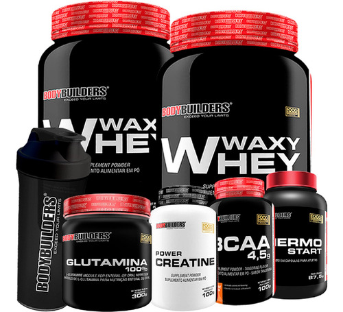 Kit 2x Waxy Whey + Bcaa + Creatina + Glutamina +thermo Start Sabor Baunilha