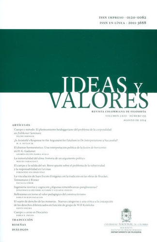 Ideas Y Valores. Revista Colombiana De Filosofía. Vol Lxiii.